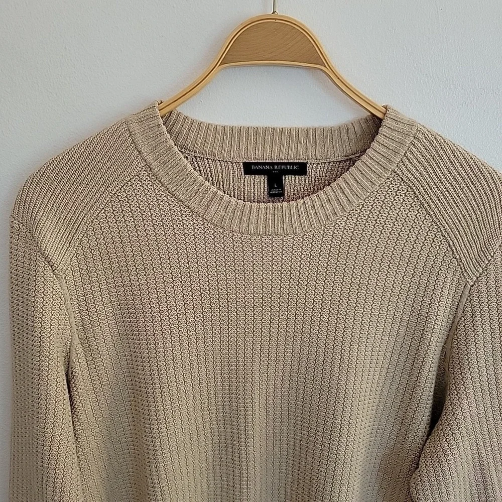 Banana Republic Cotton Knit Pullover‎ Sweater Large Tan Crewneck Minimalist